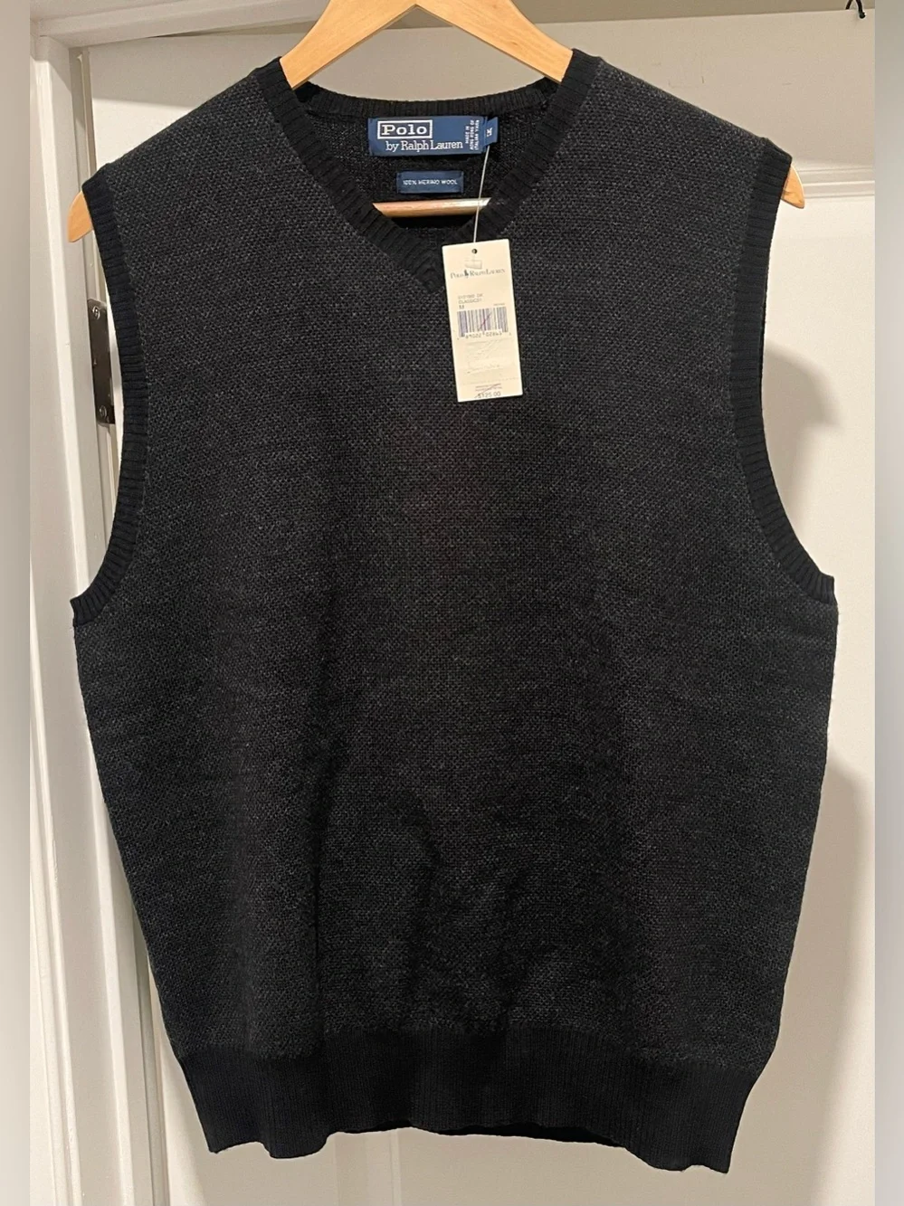 Polo Ralph Lauren 100% Merino Wool Sleeveless V-Neck Vest Medium NWT Charcoal